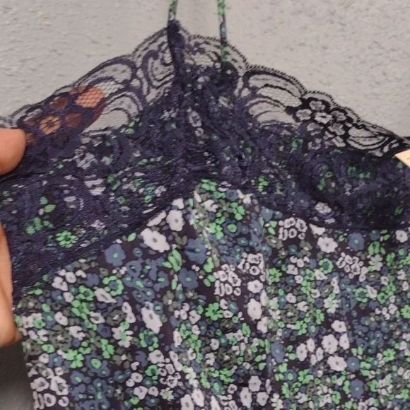 Aerie Blue and Green Floral Lace BabyDoll - Picture 3 of 12